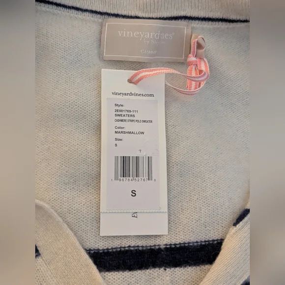 Vineyard Vines Cream and Black Striped V-Neck Sweater - Picture 9 of 10